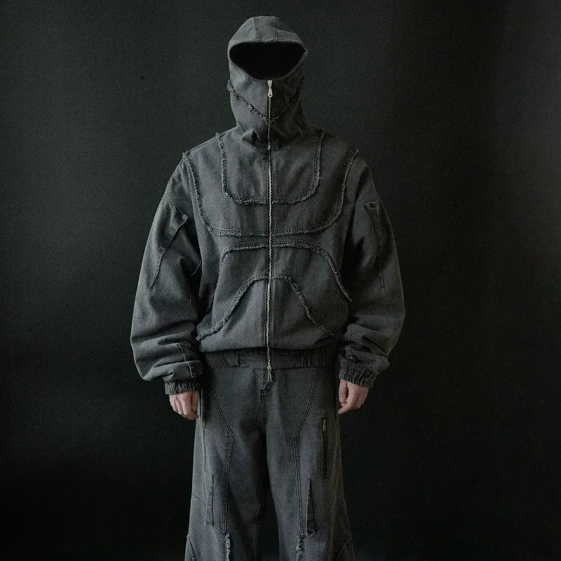 Blacward Y2K ninja style denim jacket oversized